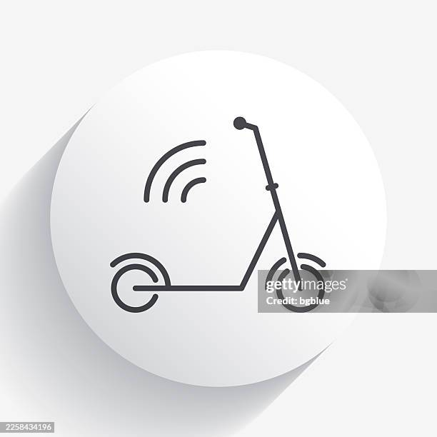 connected scooter. icon on circle button with long shadow - wireless ev charging stock illustrations