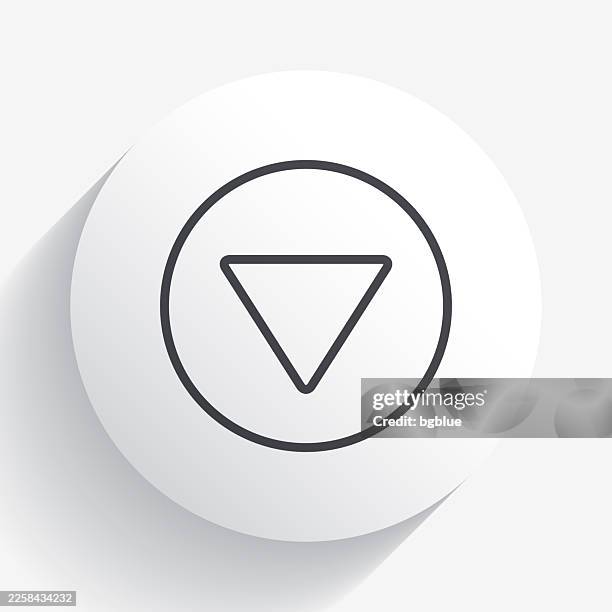 down button. icon on circle button with long shadow - pointing down white background stock illustrations