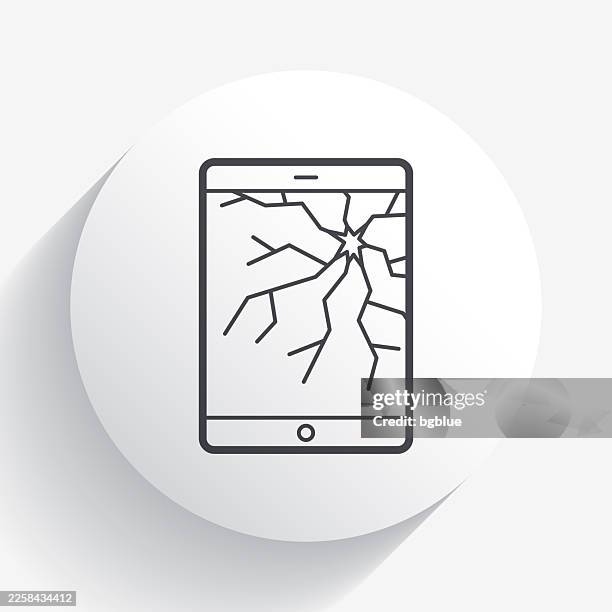 tablet pc with broken screen. icon on circle button with long shadow - shocked computer stock illustrations