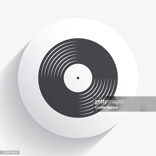 vinyl record. icon on circle button with long shadow - record player stock illustrations