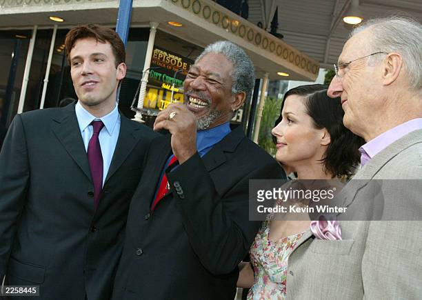 Ben Affleck, Morgan Freeman, Bridget Moynahan and James Cromwell at the premiere of "The Sum of All Fears" at the Village Theatre in Westwood, Ca....
