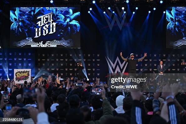 Royal Rumble Tag In World Tag Team Champion Jey Uso during the 2026 Royal Rumble Kickoff ...