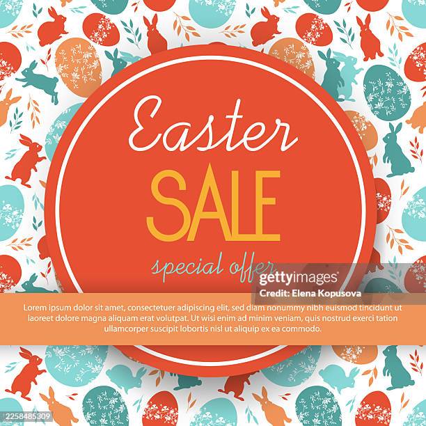 a seamless retro-style easter banner with easter eggs and bunnies on a white background, decorated with spring plant branches. a stylish vector template for seasonal spring sales with space for text. - easter egg white background stock illustrations