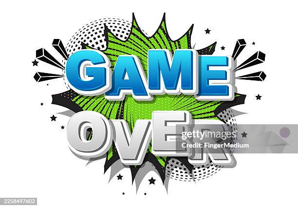 game over speech bubble banner - game over stock illustrations