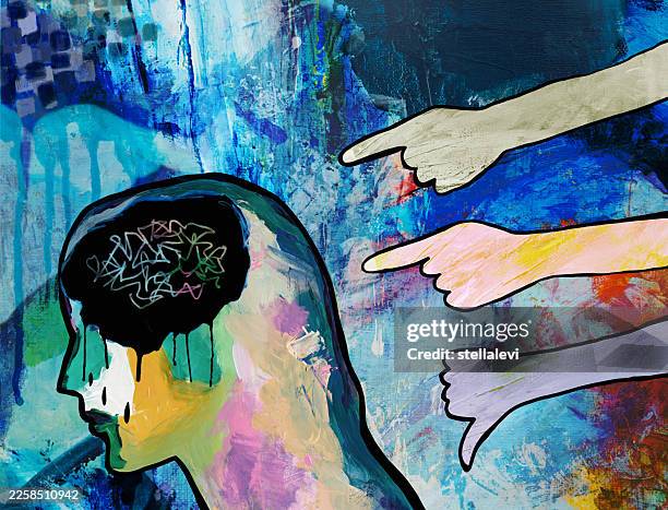 beschämung – menschen, die einer frau die schuld geben und mit dem finger auf sie zeigen - vorwurf stock-grafiken, -clipart, -cartoons und -symbole