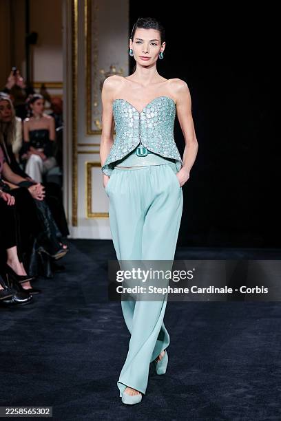 Model walks the runway during the Giorgio Armani Privé Haute Couture Week Spring/Summer 2026 show as part of Paris Fashion Week on January 27, 2026...