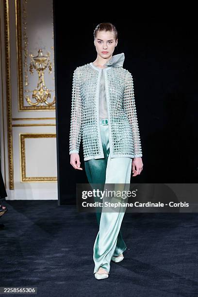 Model walks the runway during the Giorgio Armani Privé Haute Couture Week Spring/Summer 2026 show as part of Paris Fashion Week on January 27, 2026...