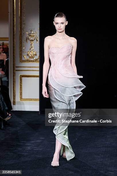 Model walks the runway during the Giorgio Armani Privé Haute Couture Week Spring/Summer 2026 show as part of Paris Fashion Week on January 27, 2026...