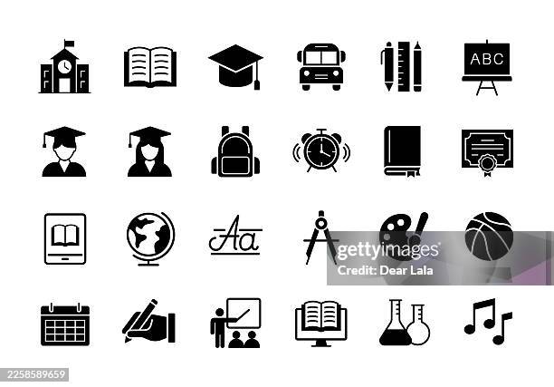 school icon set. education and school subject symbol. vector illustration. - educational subject stock illustrations
