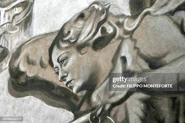 Picture shows a detail of a newly restored fresco in the Basilica of San Lorenzo in Lucina where an angel is reported resembling Italy's Prime...