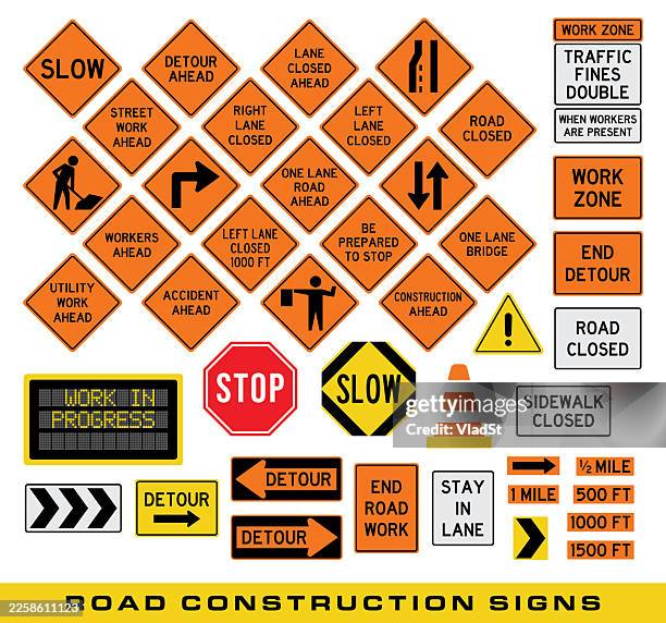 stockillustraties, clipart, cartoons en iconen met set of road construction signs traffic clipart - onvolledig