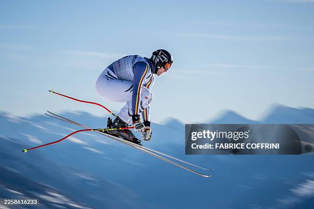 Germany's Luis Vogt takes part in the men's downhill training on the eve of the race during the FIS Alpine Ski World Cup 2025-2026, in Crans Montana,...