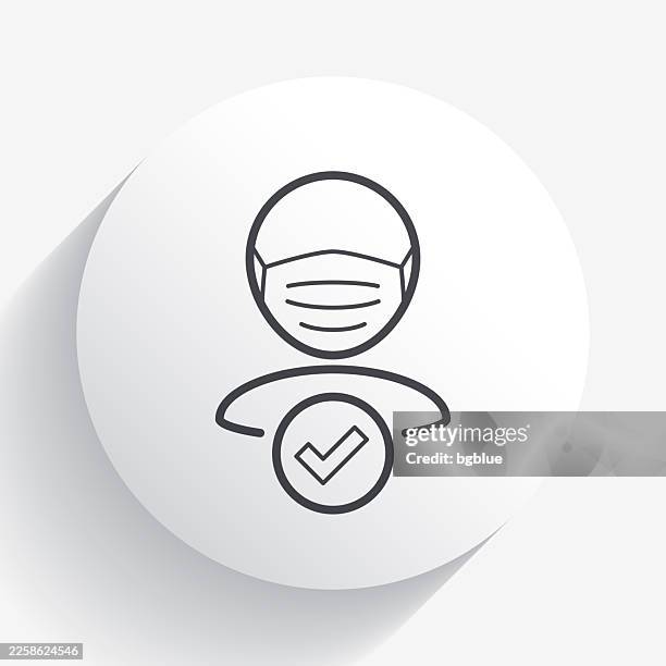face mask required. icon on circle button with long shadow - face mask required stock illustrations