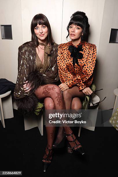 Dakota Johnson and Lily Allen attend the Valentino Haute Couture Week Spring/Summer 2026 show as part of Paris Fashion Week on January 28, 2026 in...