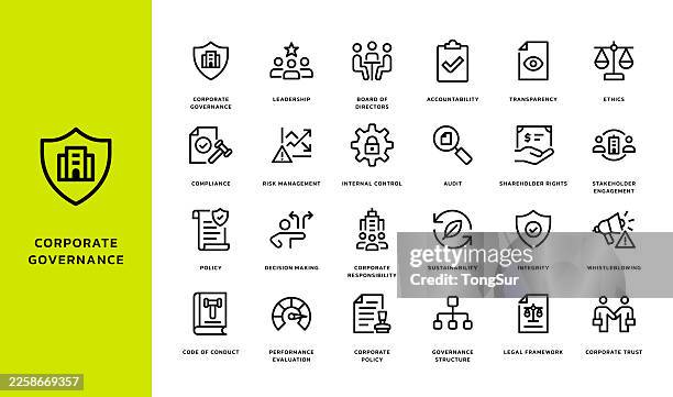 corporate governance line icons - corporate governance stock illustrations