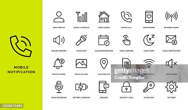 mobile notification line icons - phone flashlight stock illustrations