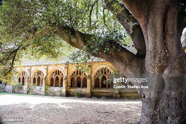 blick auf den harry-potter-filmort: kreuzgänge des new college, oxford im sommer - harry potter und die kammer des schreckens filmtitel stock-fotos und bilder