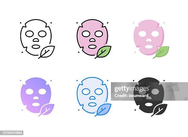 ilustrações, clipart, desenhos animados e ícones de ícone de máscara facial de spa de beleza. 6 estilos diferentes. traço editável. ilustração vetorial. - creme de limpeza facial