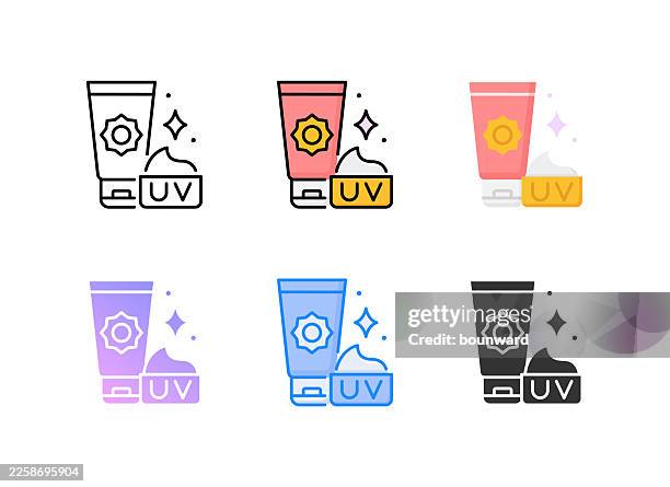 sunscreen, sun cream icon. 6 different styles. editable stroke. vector illustration. - sun cream stock illustrations