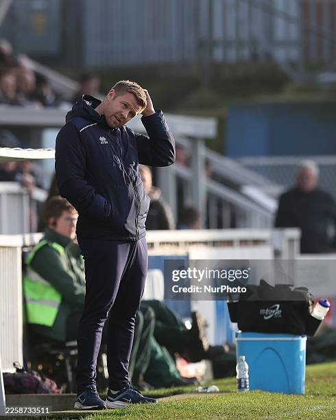 Hartlepool United manager Nicky Featherstone looks on during the Enterprise National League match between Hartlepool United and Aldershot Town at...