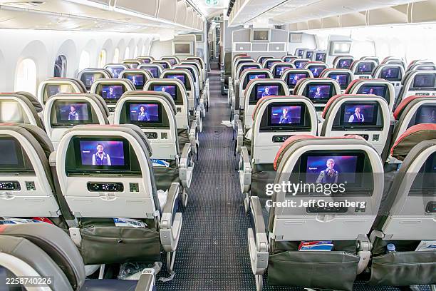 Miami, Florida, International Airport, American Airlines commercial airliner, Boeing 787-8 Dreamliner, 3-3-3 seating configuration, in-flight...
