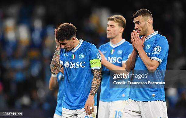 Giovanni Di Lorenzo of SSC Napoli looks dejected at full-time following the team's defeat in the UEFA Champions League 2025/26 League Phase MD8 match...
