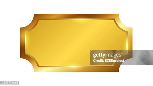 blank gold metallic frame isolated on white background. elegant golden shiny plaque for luxury certificate. realistic gold label or banner with polished border. empty premium metallic plate for text and branding - sparkle border stock illustrations