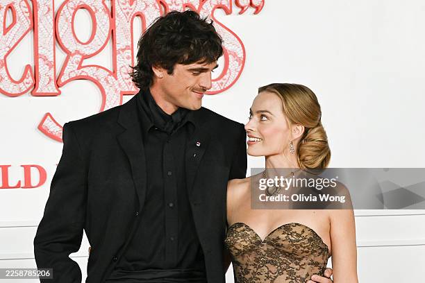 Jacob Elordi and Margot Robbie attend the world premiere of "Wuthering Heights" presented by Warner Bros. Pictures and MRC at TCL Chinese Theatre on...
