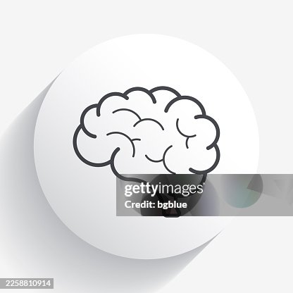 Brain. Icon on circle button with long shadow Brain. Icon on circle button with long shadow
