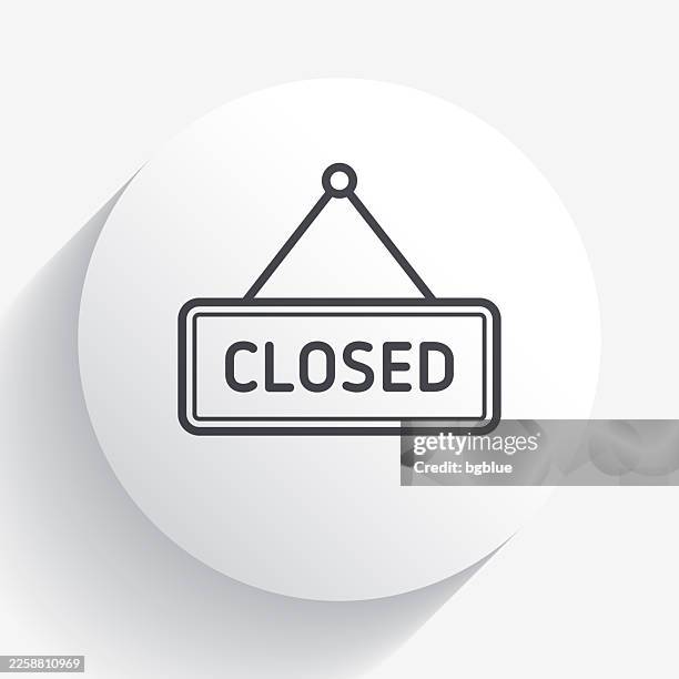 closed sign. icon on circle button with long shadow - keep out sign door stock illustrations