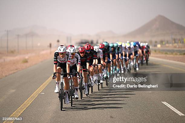 Julius Johansen of Denmark and UAE Team ADQ leads the peloton during the 6th AlUla Tour 2026, Stage 3 a 142.1km stage from Winter Park - Alula to Bir...
