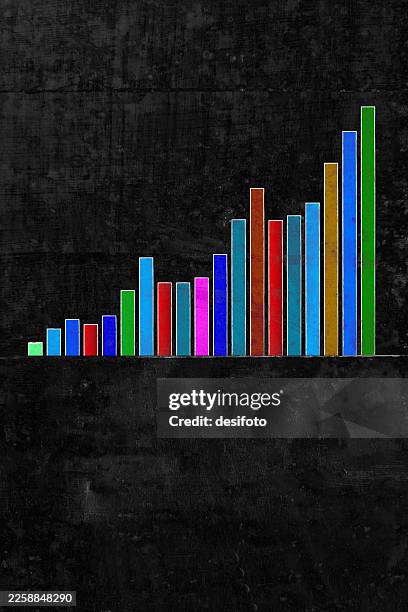 colorful long bars in increasing trend on rustic black vector background - blue slate background stock illustrations
