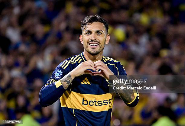 Leandro Paredes of Boca Juniors celebrates after scoring his team's second goal during a Torneo Apertura Mercado Libre 2026 match between Boca...