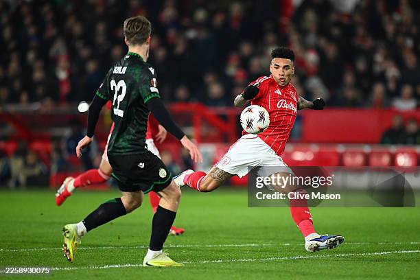 Igor Jesus of Nottingham Forest scores his team's third goal during the UEFA Europa League 2025/26 League Phase MD8 match between Nottingham Forest...