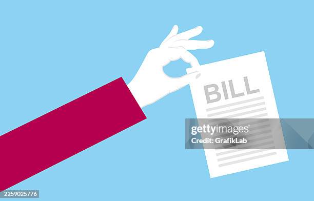 hand extending the invoice with bill written on it for payment and expense tracking - wine list stock illustrations