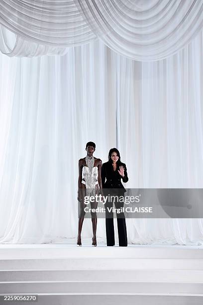 Fashion designer Celia Kritharioti walks the runway during the Célia Kritharioti Haute Couture Week Spring/Summer 2026 fashion show as part of Paris...