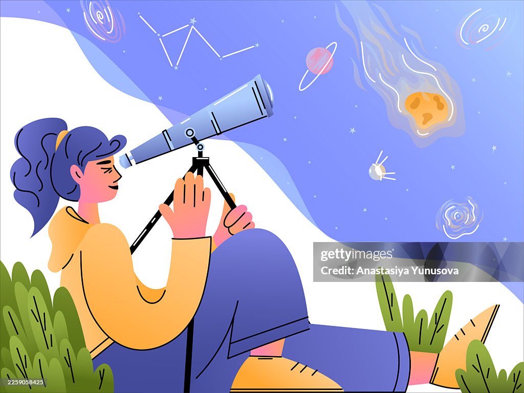 Ilustración vectorial de observación y exploración del cosmos