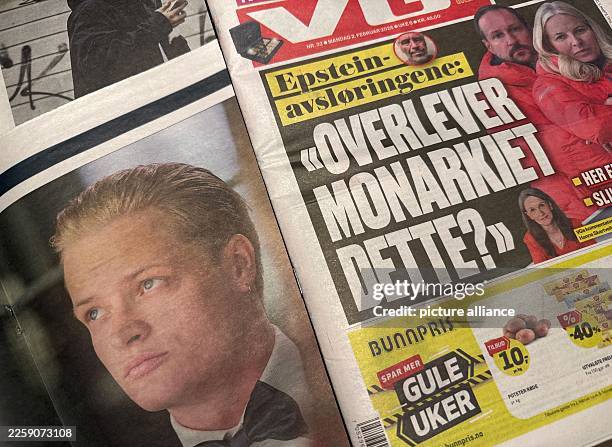 February 2026, Norway, Oslo: Norwegian newspapers report on Monday about the upcoming trial against Marius Borg Høiby and the contacts of his mother,...