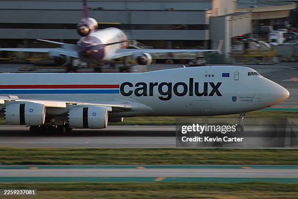 Cargolux Airlines Boeing 747 airplane arrives at Los Angeles International Airport from Guadalajara on January 29, 2026 in Los Angeles, California.