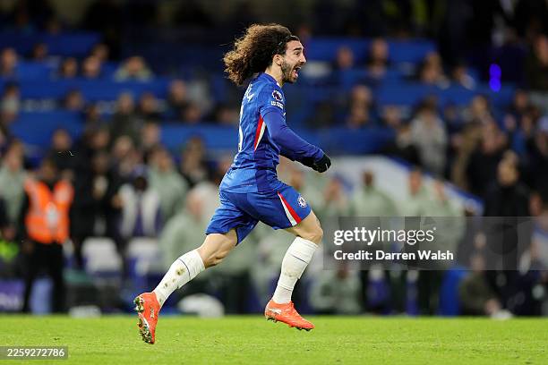 Marc Cucurella of Chelsea celebrates scoring his team's second goal during the Premier League match between Chelsea and West Ham United at Stamford...