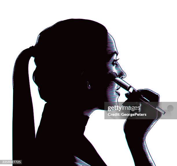 close up of female applying face make up vector and glitch technique - applying blush stock illustrations