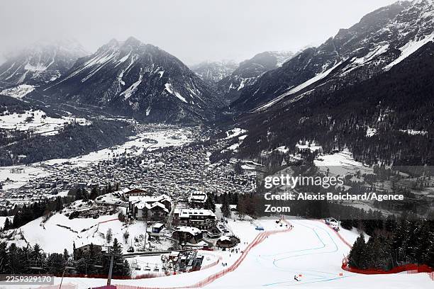 General view skis during the Men's Downhill training on day minus two of the Milano Cortina 2026 Winter Olympics at Stelvio Alpine Skiing Centre on...