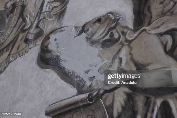 The erased fresco resembling Italian Premier Giorgia Meloni is seen in the Chapel of the Crucifix, in the Basilica of San Lorenzo in Lucina, February...