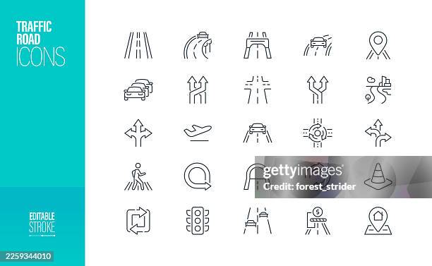 ilustraciones, imágenes clip art, dibujos animados e iconos de stock de iconos de carretera de tráfico trazo editable - artículo de emergencia