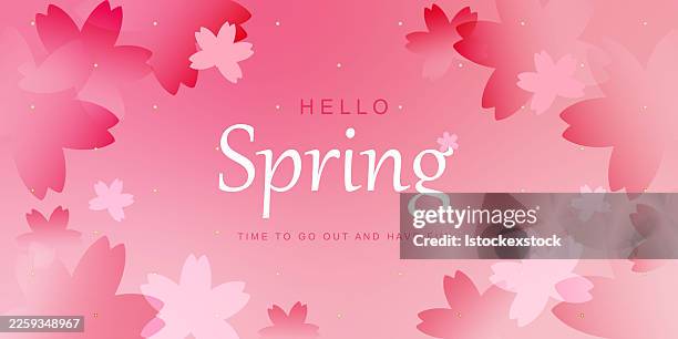 hello spring - time to go out and have fun - cherry blossom background stock illustrations