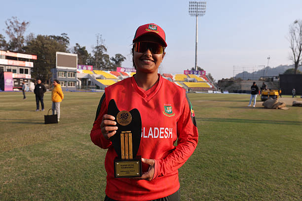 Sobhana Mostary of Bangladesh wins player of the tournament during the ICC Women´s T20 World Cup 2026 Qualifier Super Six match between Scotland and...