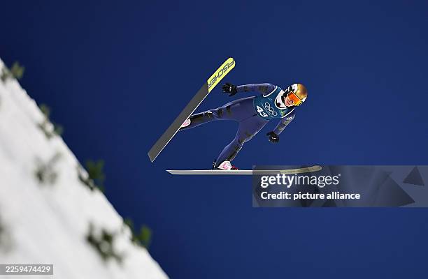 February 2026, Italy, Predazzo: Olympia, Olympic Winter Games Milan Cortina 2026, ski jumping, women, normal hill, training, Katharina Schmid in...