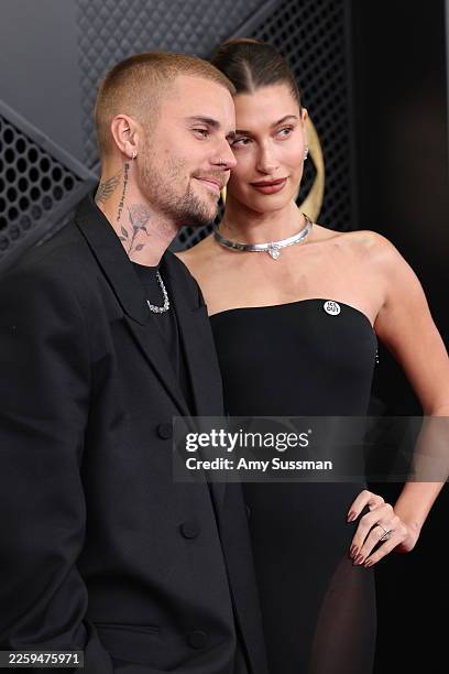 Justin Bieber and Hailey Bieber attend the 68th GRAMMY Awards at Crypto.com Arena on February 01, 2026 in Los Angeles, California.