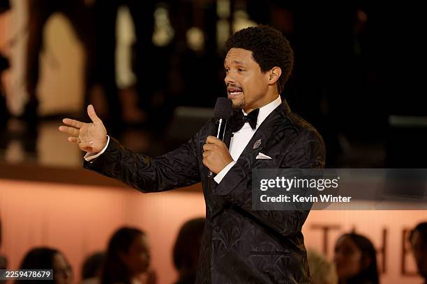 Trevor Noah speaks onstage during the 68th GRAMMY Awards at Crypto.com Arena on February 01, 2026 in Los Angeles, California.