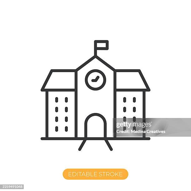 school building icon. editable stroke thin line icon - learning computer skills stock illustrations